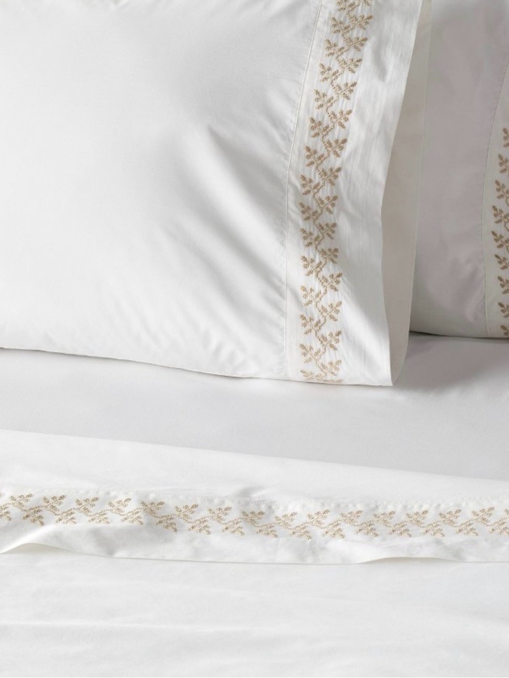 Queen 300 Thread embroidered Sheet Sour Cream Brown Embroidered- Hearth & Hand